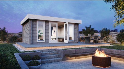 WOLFF FINNHAUS Gartenhaus »Malmö 70-C XL«, Holz, BxT: 440 x 440 cm (Außenmaße inkl. Dachüberstand) - braun