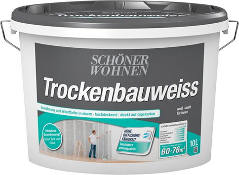 SCHÖNER WOHNEN FARBE Innenfarbe »Trockenbauweiss«, weiß, 10 l, hoch ergiebig