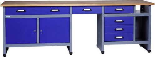 KÜPPER Werkbank, 6 Schubladen und 2 Türen, silberfarben/ultramarinblau, Stahlblech