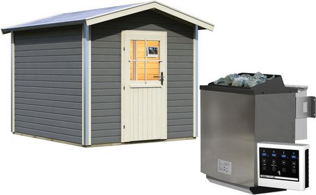 KARIBU Saunahaus »Goldingen«, 231x273x235 cm, 9 kW Bio-Ofen - grau
