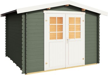 Mr. GARDENER Gartenhaus »Australien«, (BxT): 280x280 cm (Aufstellmaß), 28 mm Wandstärke, grüngrau/weiss - gruen