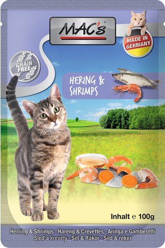 MAC'S Katzen-Nassfutter, Hering/Shrimps, 12 x 100 g