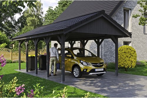 SKANHOLZ Carport »Wallgau«, BxT: 430 x 750 cm, Firsthöhe: 326 cm, lasiert - grau