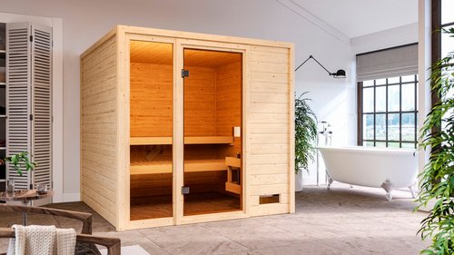 KARIBU Sauna »Pedeli«, BxTxH: 196 x 195 x 187 cm, ohne Ofen , für 3 Personen - beige
