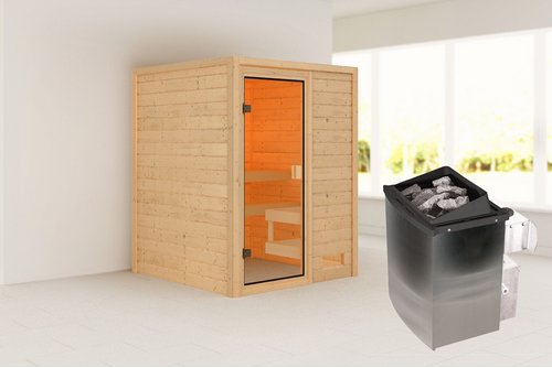 KARIBU Sauna »Turgel«, BxTxH: 145 x 145 x 187 cm, 9 kW Ofen, für 2 Personen - braun