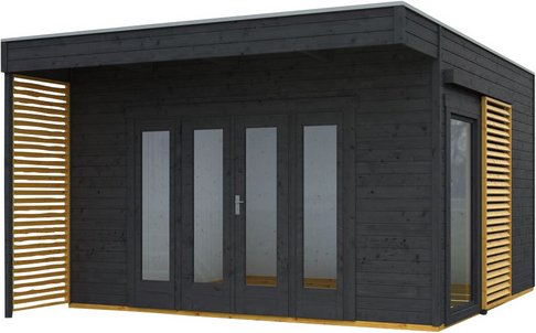 SKANHOLZ Gartenhaus »Tokio 4«, Holz, BxHxT: 402 x 270 x 402 cm (Außenmaße inkl. Dachüberstand) - grau