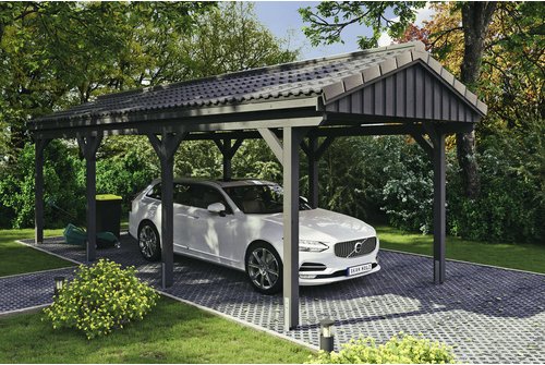 SKANHOLZ Carport »Fichtelberg«, BxT: 317 x 808 cm, Firsthöhe: 303 cm, lasiert - grau