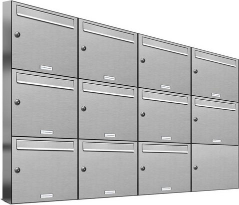 AL BRIEFKASTENSYSTEME Briefkasten, Parteien: 11, Aufputzmontage, BxHxT: 153,205 x 102,6 x 11,6 cm - silberfarben