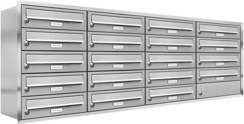 AL BRIEFKASTENSYSTEME Briefkasten, Parteien: 19, Unterputzmontage, BxHxT: 153,524 x 61,5 x 27,5 cm - silberfarben