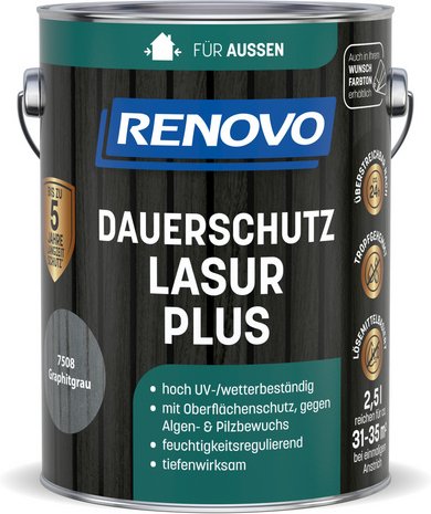 RENOVO Dauerschutzlasur »PLUS«, lmh 2,5L graphitgrau 7508