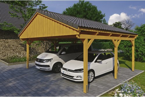 Thumbnail - SKANHOLZ Carport »Fichtelberg«, BxT: 618 x 566 cm, Firsthöhe: 362 cm, lasiert - beige