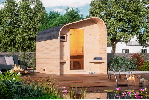 KARIBU Saunahaus »Vagula«, BxTxH: 219 x 295 x 244,5 cm, ohne Ofen, für 4 Personen - beige