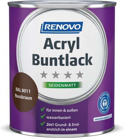 RENOVO Acryl-Buntlack, seidenmatt, nussbraun RAL 8011, 0,75l