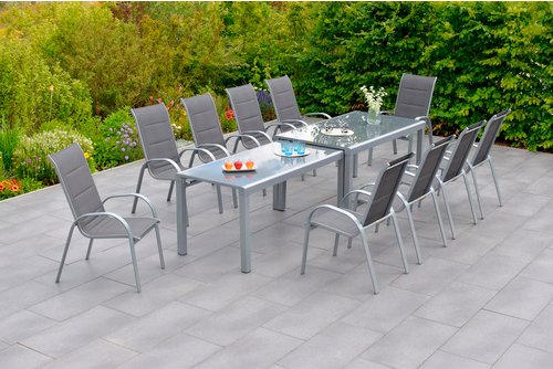MERXX Gartenmöbelset »Amalfi«, 11-tlg., stapelbar/verlängerbar, Aluminum/Textil - grau