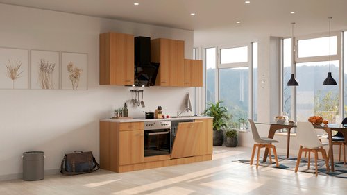 Thumbnail - Flex-Well Küchenzeile »Nano«, mit E-Geräten, Gesamtbreite: 220 cm, Arbeitsplatte mit Melaminharz-Beschichtung - braun