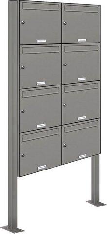 AL BRIEFKASTENSYSTEME Briefkasten, Parteien: 8, Freistehend, BxHxT: 84,6 x 170 x 11,6 cm - grau