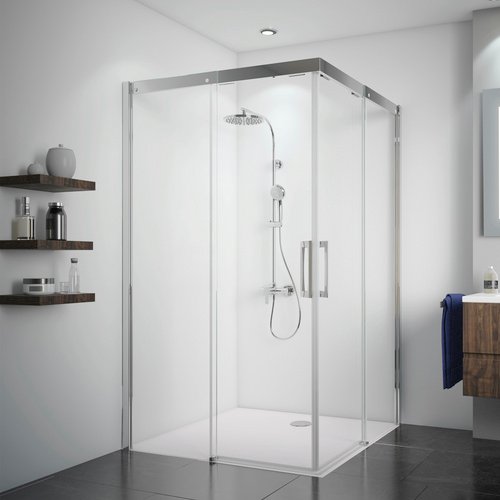 BREUER Schiebetür »Panorama«, BxH: 90 x 200 cm, Sicherheitsglas, transparent/chromfarben - silberfarben