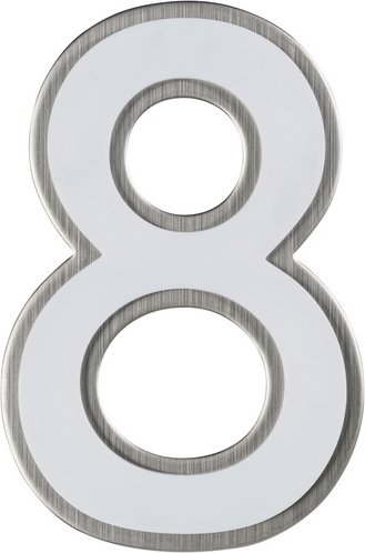 ALPERTEC Hausnummer, 8, Weiß, Kunststoff | Edelstahl, 11,7 x 17 x 1,8 cm, nachtleuchtend - weiss