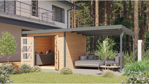 KARIBU Gartenhaus »Haby A 6«, BxHxT: 612 x 218,5 x 270 cm (Außenmaße inkl. Dachüberstand), Wandstärke 28 mm - braun