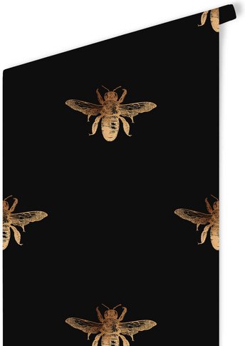 K&L Wall Art Vliestapete »Vintage Vliestapete«, Biene Retro Schwarz Gold, mehrfarbig, matt - bunt