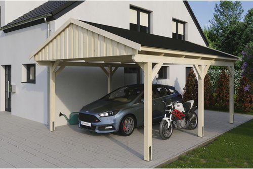 SKANHOLZ Carport »Fichtelberg«, BxT: 423 x 566 cm, Firsthöhe: 326 cm, unbehandelt - beige