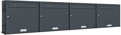 AL BRIEFKASTENSYSTEME Briefkasten, Parteien: 4, Aufputzmontage, BxHxT: 153,2 x 34,5 x 11,6 cm - grau
