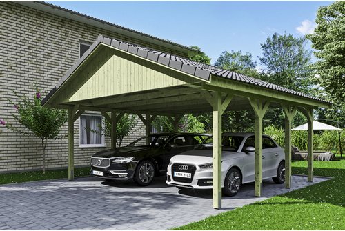 SKANHOLZ Carport »Wallgau«, BxT: 620 x 600 cm, Firsthöhe: 354 cm, imprägniert - gruen