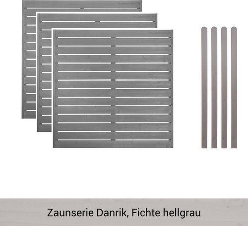 Mr. GARDENER Zaunset »Danrik«, 7er Set: 3 Grundelemente, 4 Pfosten, Fichte, lasiert - grau