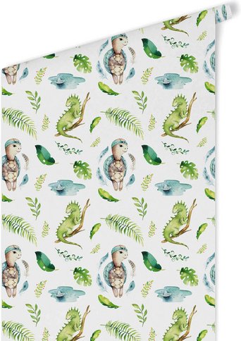 K&L Wall Art Vliestapete »Kinder Vliestapete«, Tiere Schildkröte Leguan, mehrfarbig, matt - bunt