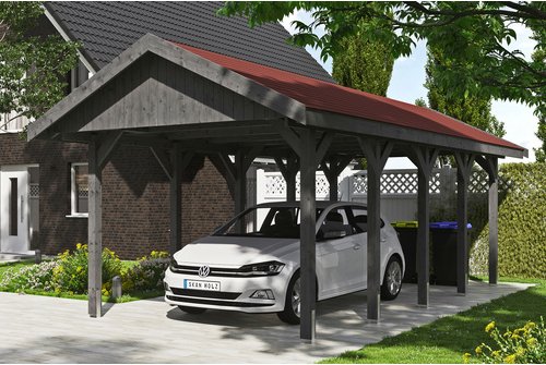 SKANHOLZ Carport »Wallgau«, BxT: 380 x 750 cm, Firsthöhe: 313 cm, lasiert - grau