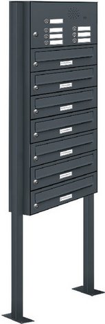 AL BRIEFKASTENSYSTEME Briefkasten, Parteien: 7, Freistehend, BxHxT: 153,157 x 170,0 x 27,5 cm - grau