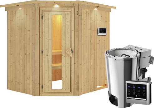 KARIBU Sauna »Talsen«, inkl. 3.6 kW Saunaofen mit externer Steuerung, für 3 Personen - beige