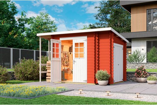 LASITA MAJA Blockbohlenhaus »Vilano«, BxHxT: 340 x 205,2 x 235,1 cm (Außenmaß inkl. Dachüberstand), rot