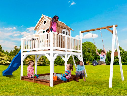 Thumbnail - AXI Kinderspielhaus »Liam«, BxHxT: 541 x 291 x 277 cm, Holz, braun/weiß/blau