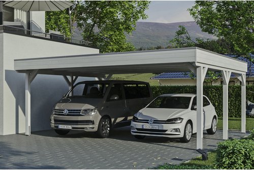 SKANHOLZ Carport »Grunewald«, BxT: 622 x 554 cm, Firsthöhe: 255 cm, lasiert - weiss
