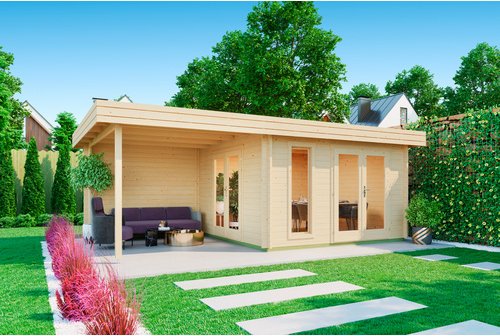 LASITA MAJA Blockbohlenhaus »Anders«, BxHxT: 6688 x 233,7 x 414,8 cm (Außenmaß inkl. Dachüberstand), naturbelassen - bra...