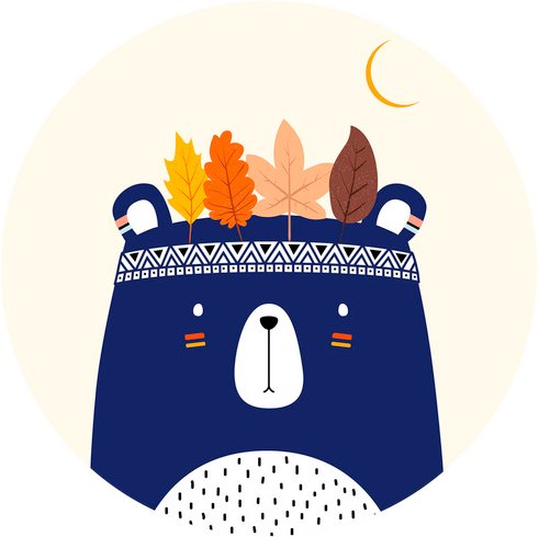 K&L Wall Art Vliestapete »Runde Vliestapete«, Kubistika Teddy Indianer Kinder, mehrfarbig, matt - bunt