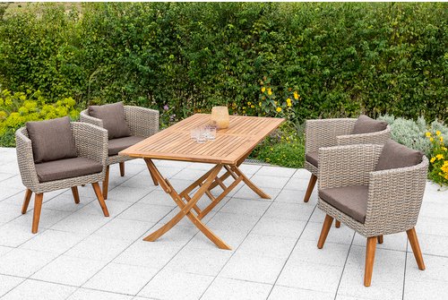 MERXX Gartenmöbelset »Imperia«, 4 Sitzplätze, Aluminium/Kunststoff/Akazienholz, inkl. Auflagen - beige