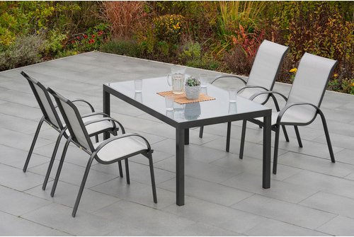 MERXX Gartenmöbelset »Amalfi«, 5-tlg., stapelbar, Aluminium/Textil - braun