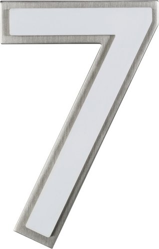 ALPERTEC Hausnummer, 7, Weiß, Kunststoff | Edelstahl, 11,7 x 17 x 1,8 cm, nachtleuchtend - weiss