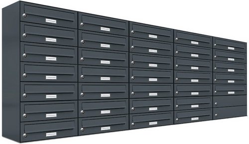 AL BRIEFKASTENSYSTEME Briefkasten, Parteien: 33, Aufputzmontage, BxHxT: 191,5 x 80,5 x 27,5 cm - grau