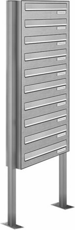 AL BRIEFKASTENSYSTEME Briefkasten, Parteien: 10, Zaundurchwurf, BxHxT: 153,525 x 170,0 x 27,5 cm - silberfarben