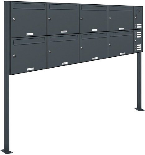 AL BRIEFKASTENSYSTEME Briefkasten, Parteien: 8, Freistehend, BxHxT: 176,0 x 150 x 11,6 cm - grau