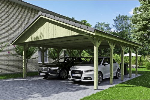 SKANHOLZ Carport »Wallgau«, BxT: 620 x 750 cm, Firsthöhe: 354 cm, imprägniert - gruen