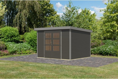 KARIBU Gartenhaus »Osterby 5 B«, BxHxT: 320 x 209 x 242 cm (Außenmaße inkl. Dachüberstand), Wandstärke 19 mm - grau