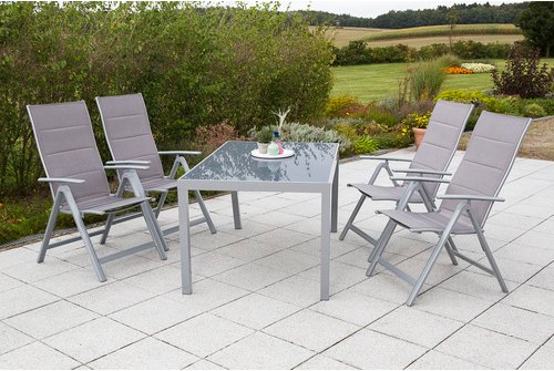 MERXX Gartenmöbelset »Taviano«, 4 Sitzplätze, Aluminium/Textil - silberfarben