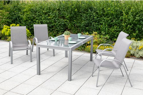 MERXX Gartenmöbelset »Amalfi«, 4 Sitzplätze, Aluminium/Textil - silberfarben
