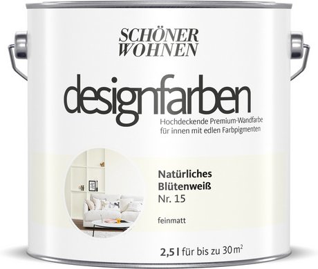 SCHÖNER WOHNEN FARBE Dispersionsfarbe »Designfarbe«, Natürliches Blütenweiß, 2,5L - weiss