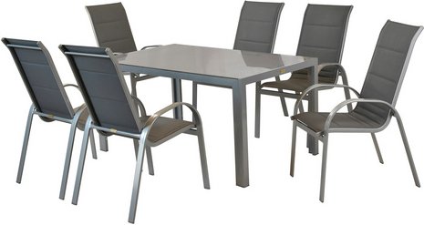 MERXX Gartenmöbelset »Amalfi«, 6 Sitzplätze, Aluminium/Textil - silberfarben