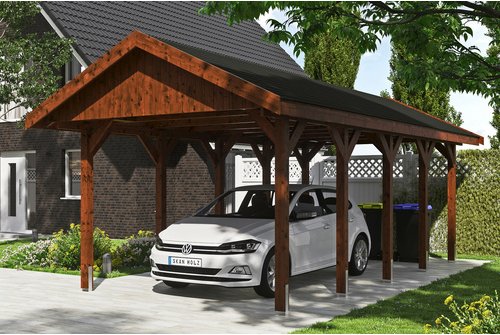 SKANHOLZ Carport »Wallgau«, BxT: 380 x 750 cm, Firsthöhe: 313 cm, lasiert - braun